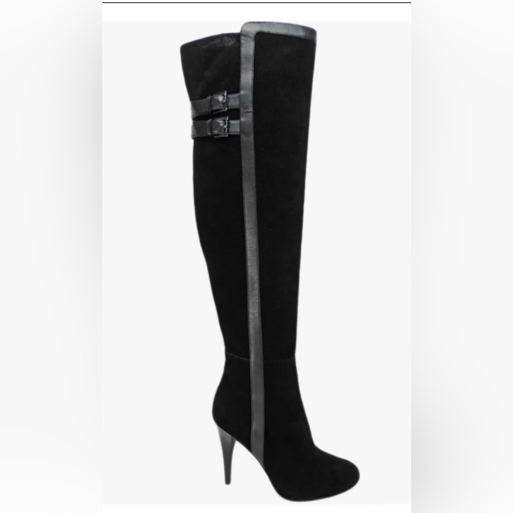 MICHAEL MICHAEL KORS DELANEY SUEDE OVER THE KNEE RIDING BOOTS BLACK SIZE 5.5